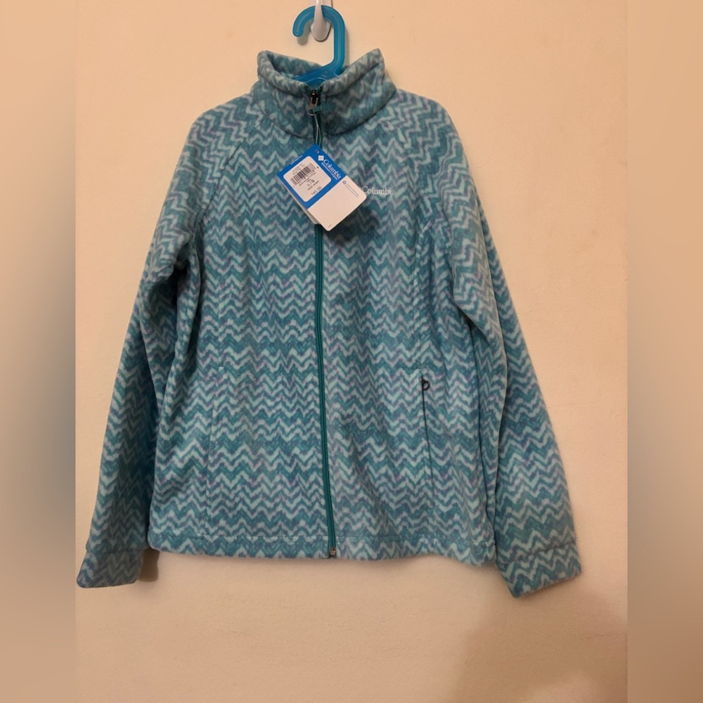 Girls Columbia Teal and Purple Chevron Fleece Jacket